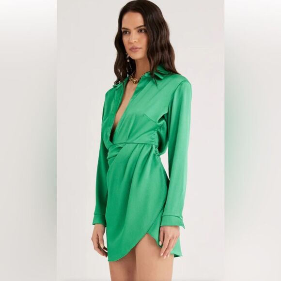 Rumer The Label Allegra Shirt Dress in Green Mini with collar S - Picture 2 of 14